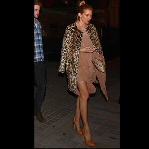 Topshop Faux Fur Animal Leopard Print Coat Jacket Sz 4-8